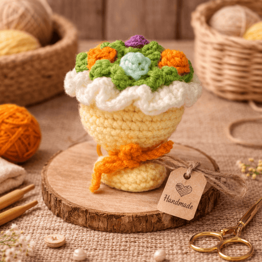 Tiny Handmade Crochet Flower Basket