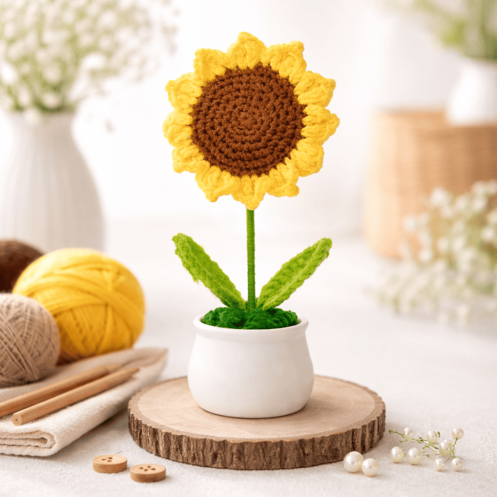 Handmade Crochet Sunflower Pot