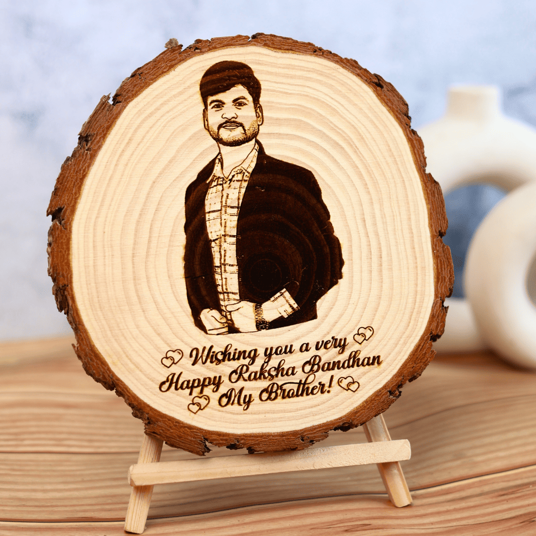 Natural Wooden Engraved Frame for Raksha Bandhan