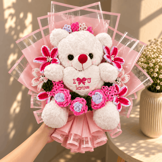 Handcrafted Floral Bear Bouquet