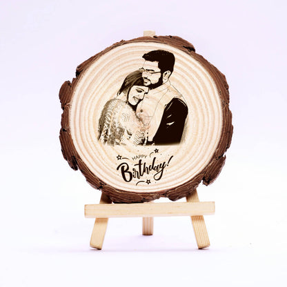 Birthday Wooden Slice Engraved Photo Frame (5 to 8 Inches)