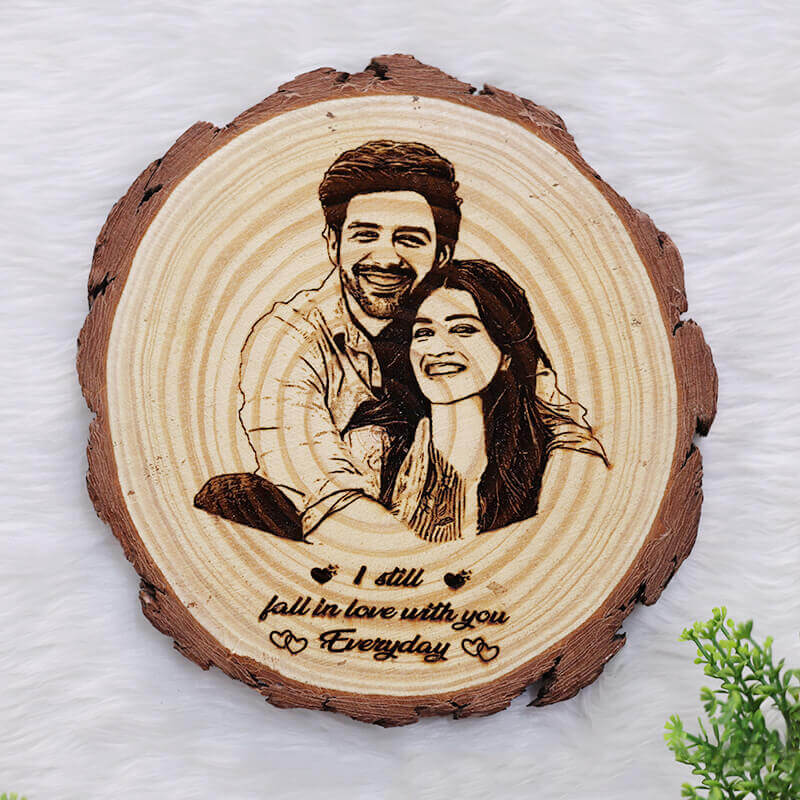 Natural Wooden Slice Photo Frame | Valentine Special (5 to 8 Inches)