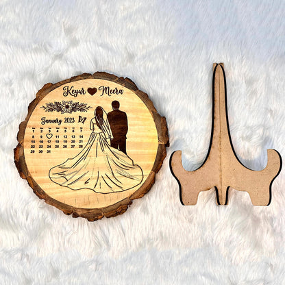 Couple Special Wooden Round Engraved Frame | “Save The Date” Slice Wooden Frame