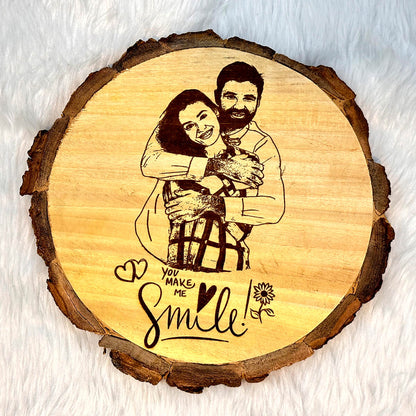 Couple Special Wooden Round Engraved Frame | “Save The Date” Slice Wooden Frame