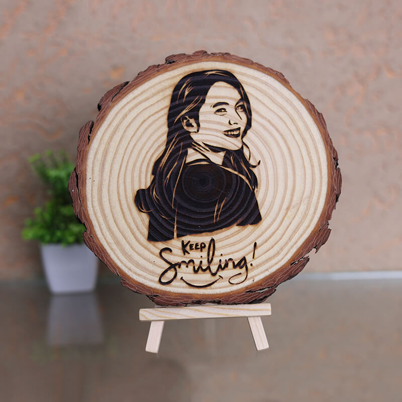 Keep Smiling Wooden Slice Engraved Photo Frame (5 to 8 Inches)