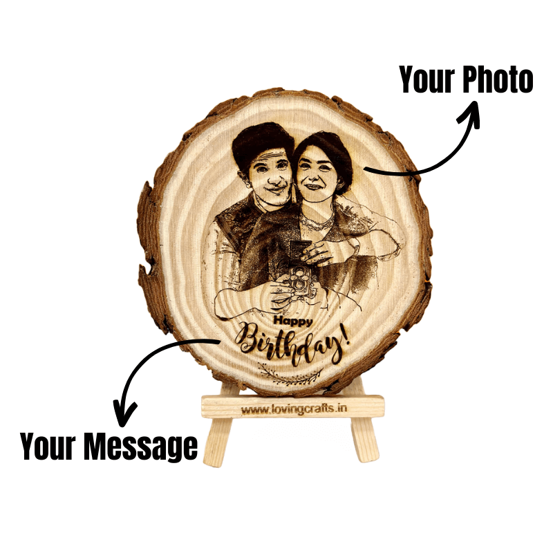 Happy Birthday Wooden Slice Engraved Photo Frame (5 To 8 Inches)